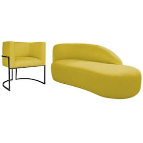 Kit Divã Luna 185cm Lado Direito E 01 Poltrona Base De Ferro Preto Suede Cor Amarelo