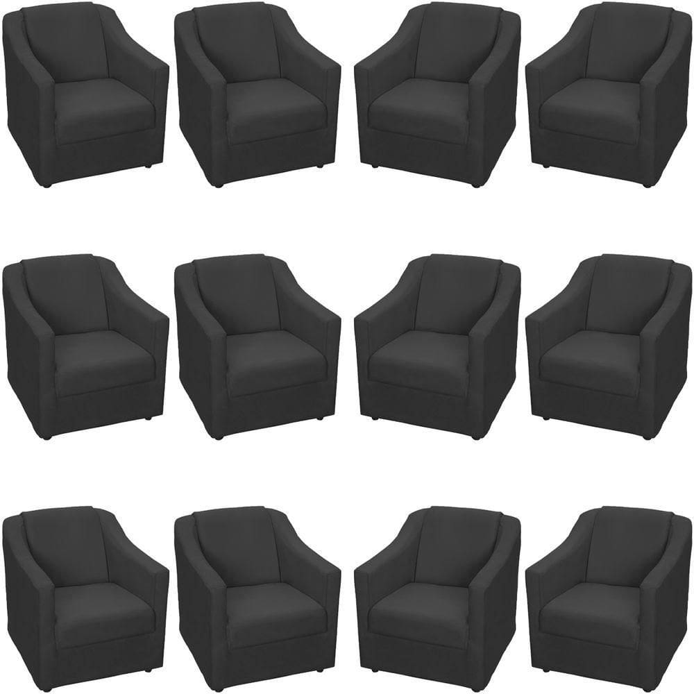 Kit 12 Poltronas Mila Pé De Plástico Cromado - Preto Suede