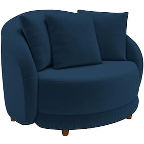 Poltrona Decorativa Base Fixa Pés Madeira Witta M03 Veludo Azul - Lyam Decor