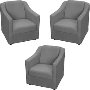 Kit 3 Poltronas Mila Pé De Plástico Cromado - Cinza Suede