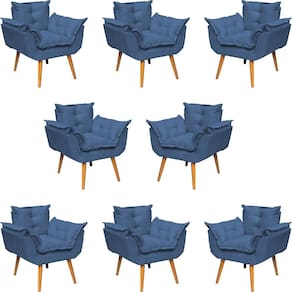 Kit 8 Poltronas Decorativa Alice Pé Trapézio 30cm Castanho - Suede