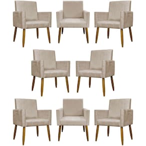 Kit 8 Poltronas Decorativas Mari Pé Palito Castanho - Bege Suede
