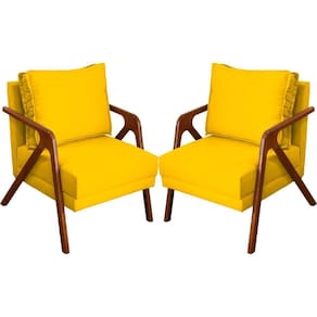 Kit 2 Poltronas Decorativa Shine Pé Castanho - Amarelo Suede
