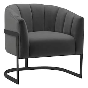 Poltrona Decorativa Sala De Estar Recepção Mavie Base De Ferro Preto Linho Adj Decor Cinza Escuro