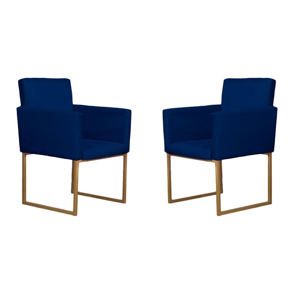 Kit 02 Poltronas Para Recepção E Sala De Estar Klara Suede Azul Marinho