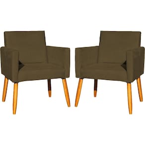 Kit 2 Poltronas Decorativa Para Sala Nina Suede Cores Pé Palito 30cm Castanho - Suede