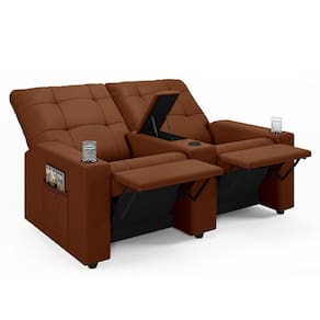 Poltrona Do Papai Reclinável Cinema 2 Lugares Manual Baú Usb Haifa F05 Veludo Terracota - Lyam Decor