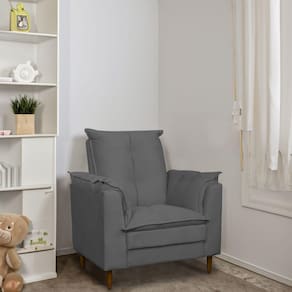 Poltrona Amamentação Pés Madeira Maciça Suede Herrero Cor:cinza