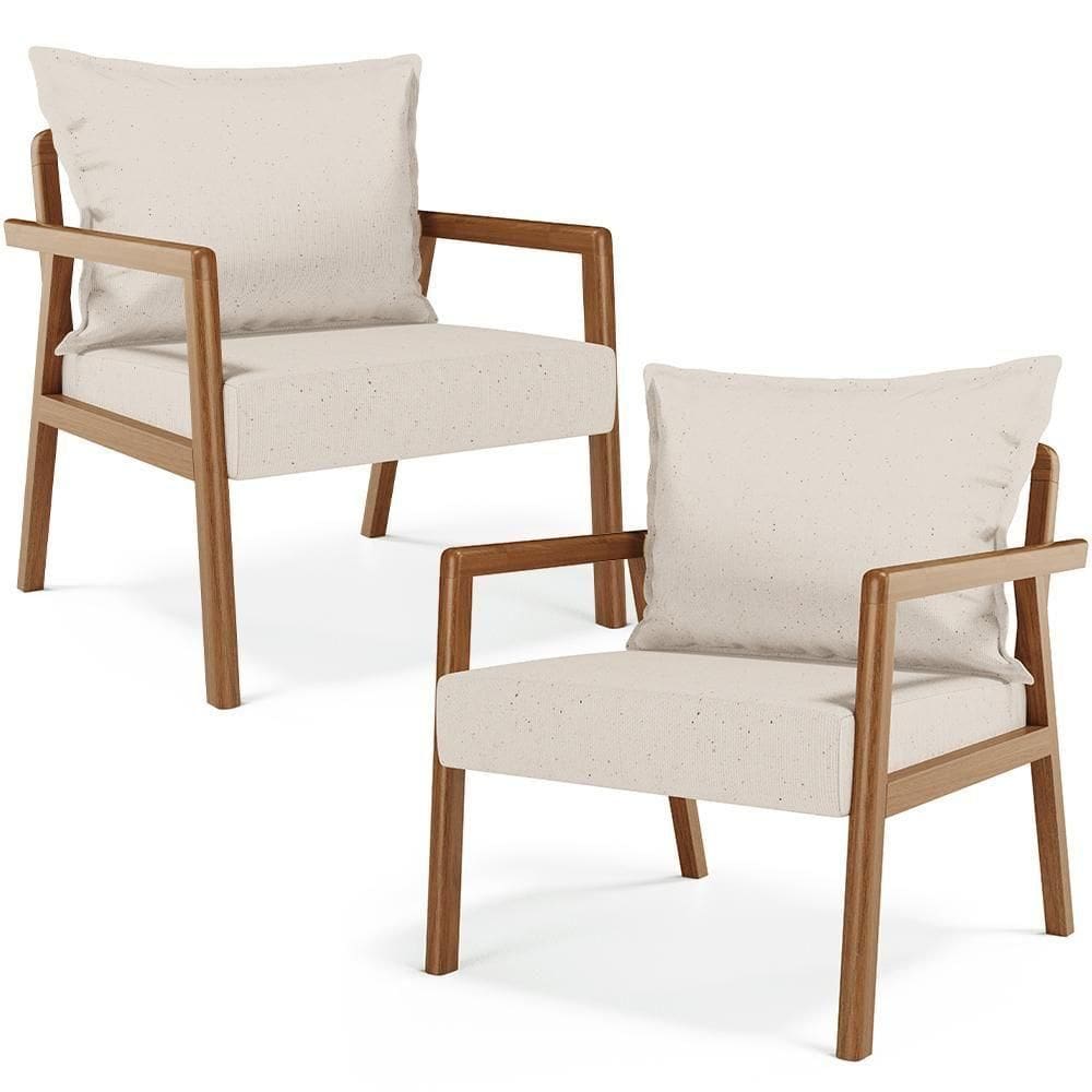 Kit 02 Poltronas Decorativa Para Sala De Estar Alícia B04 Linho Cru - Lyam Decor