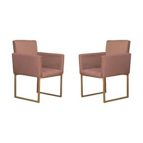 Kit 02 Poltronas Decorativas Klara Base Dourada Em Suede Cappuccino