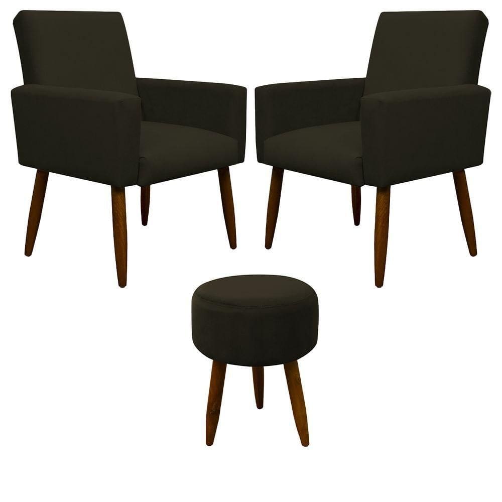 Kit 2 Poltronas E Puff Sala E Quarto Nina Suede Herrero Cor:marrom