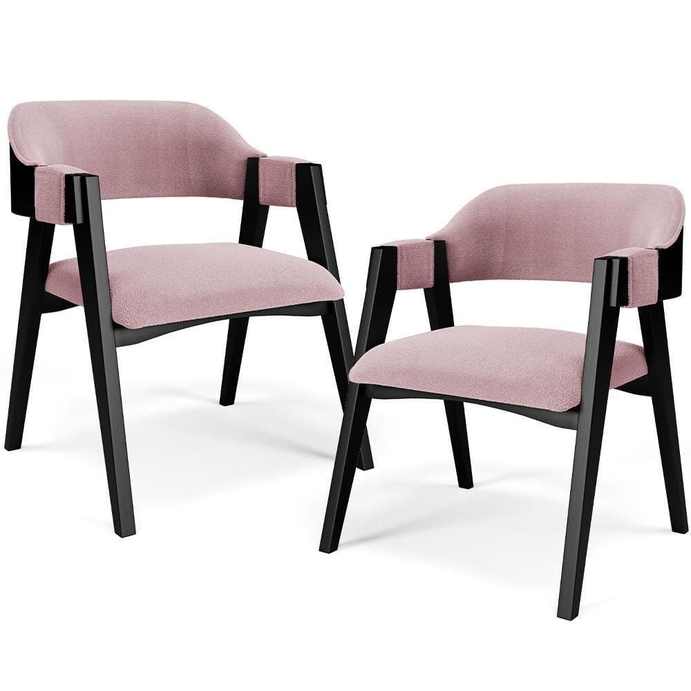 Kit 2 Cadeiras Sala De Jantar Estar Living Estofada Suran L02 Preto Bouclê Rosê - Lyam Decor