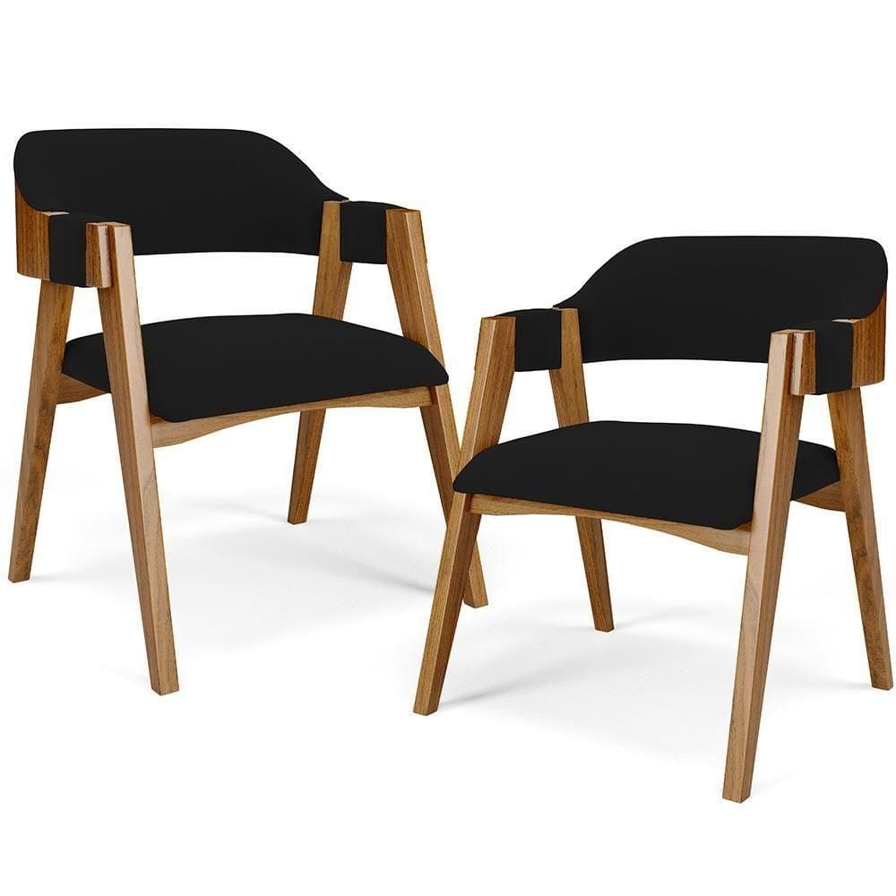Kit 02 Cadeiras Para Sala De Jantar E Estar Living Estofada Suran L02 Suede Preto - Lyam