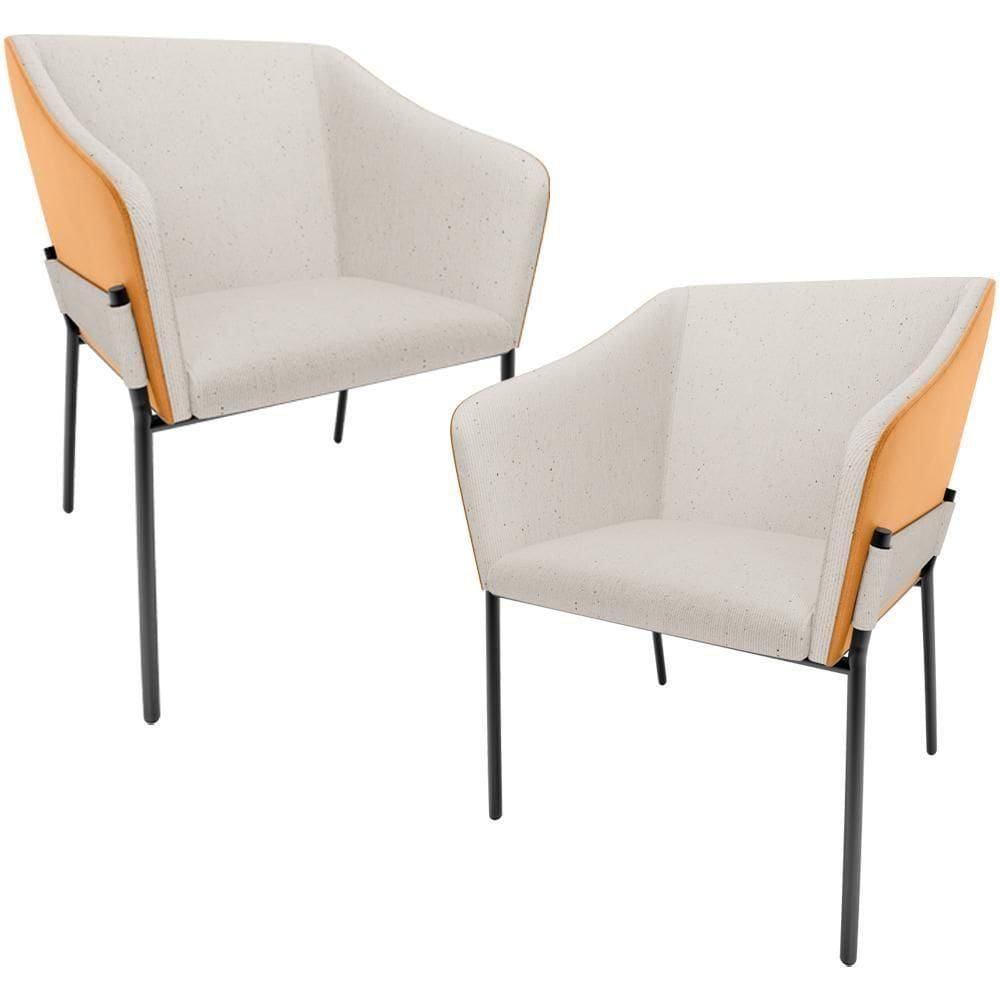 Kit 2 Cadeiras Para Sala De Jantar Estar Living Olívia L02 Linho Cru Couríssimo Whisky - Lyam Decor
