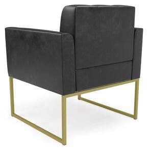 Poltrona Decorativa Base Industrial Dourado Ana Sintético Pu Preto- Ibiza