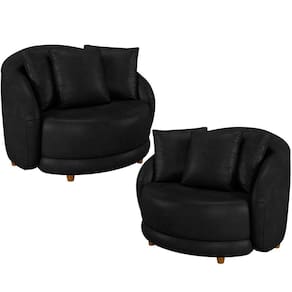 Kit 02 Poltronas Decorativas Base Fixa Pés Madeira Witta M03 Couríssimo Preto - Lyam Decor