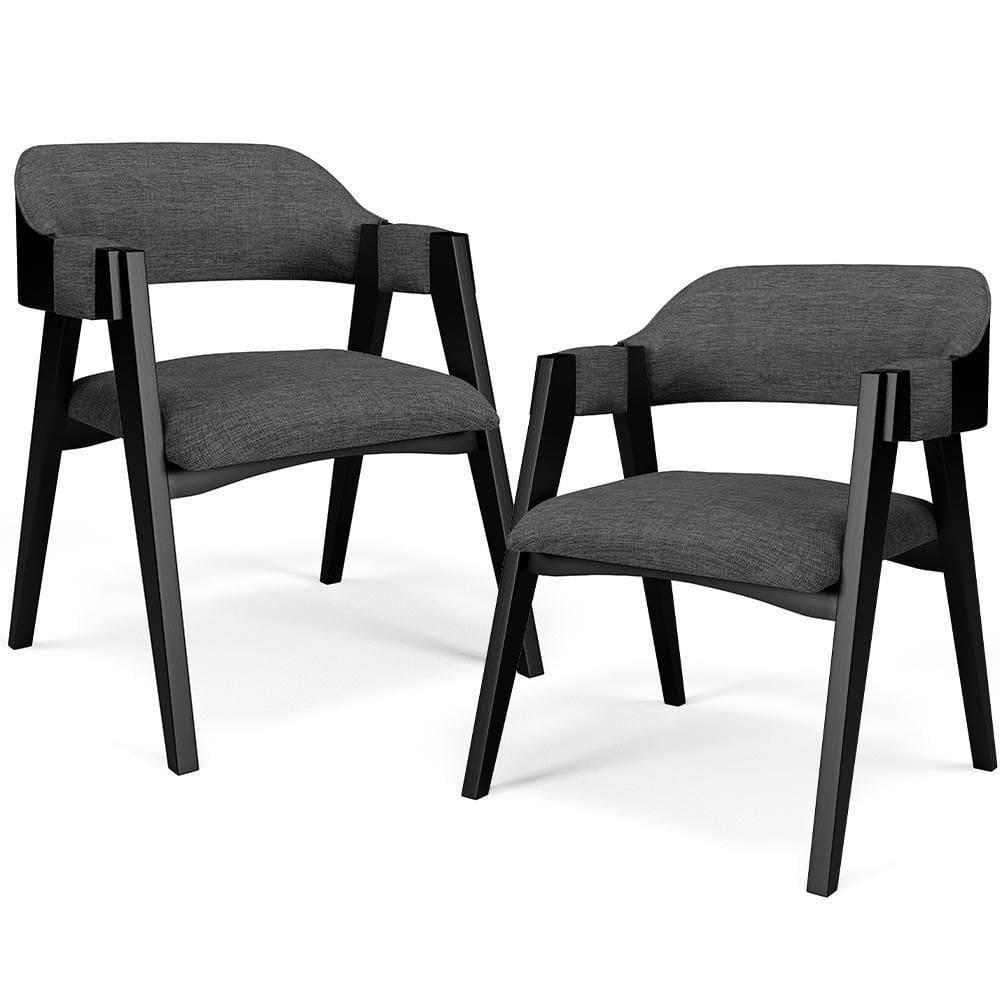 Kit 2 Cadeiras Sala De Jantar Estar Living Estofada Suran L02 Preto Linho Cinza Escuro - Lyam Decor