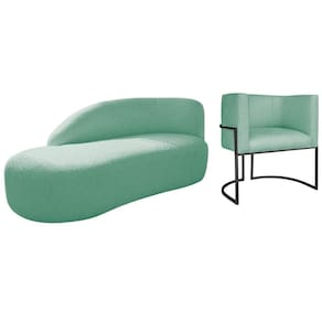 Kit Divã Luna 185cm Lado Esquerdo E 01 Poltrona Base De Ferro Preto Suede Cor Azul Tiffany
