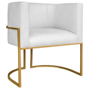 Poltrona Decorativa Luna Base De Ferro Dourado Sintético Cor Branco