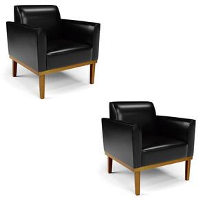 Poltrona Base Madeira Castanho Kit 2 Maressa Sintético Pu Preto
