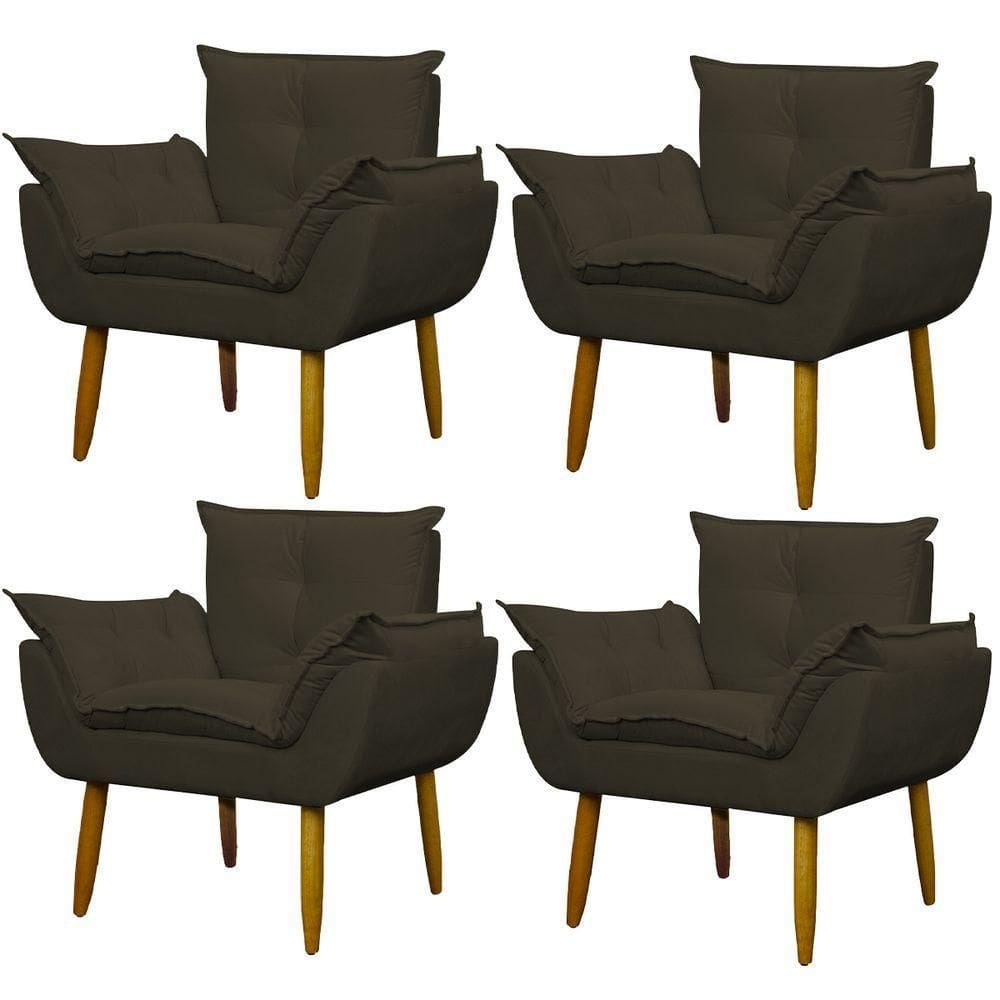 Kit 4 Poltronas Decorativa Sala E Quarto Opala Suede Herrero Cor:marrom