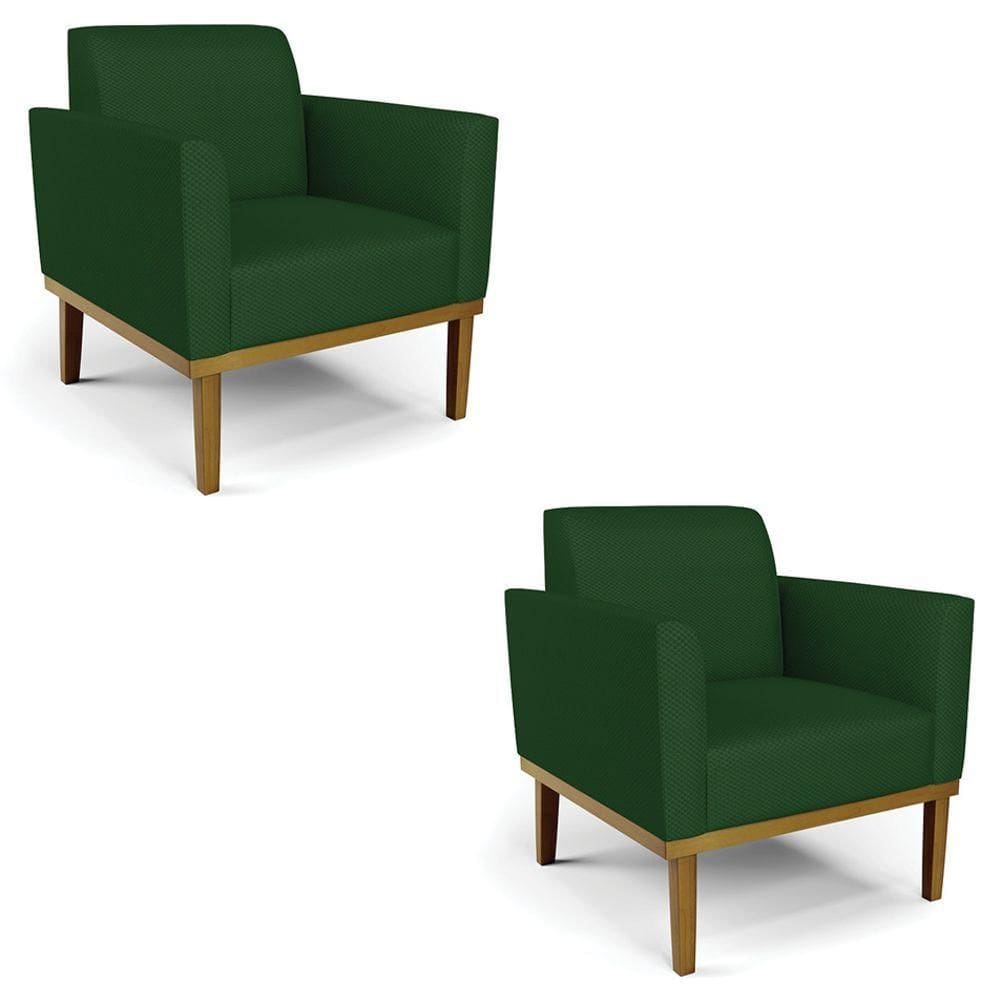 Poltrona Base Madeira Castanho Kit 2 Maressa Veludo Luxo Verde