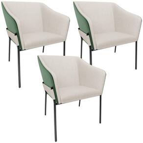 Kit 3 Cadeiras Para Sala De Jantar Estar Living Olívia L02 Linho Cru Couríssimo Verde - Lyam Decor