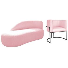 Kit Divã Luna 185cm Lado Esquerdo E 01 Poltrona Base De Ferro Preto Suede Cor Rosa Bebê
