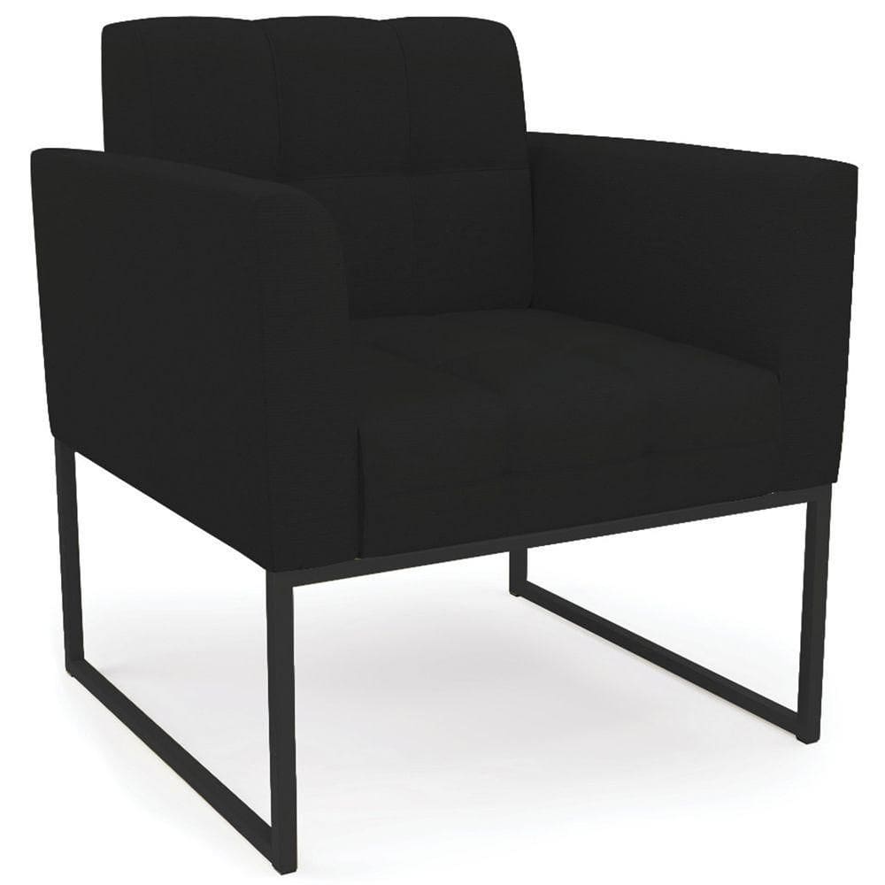 Poltrona Decorativa Base Industrial Preto Ana Linho Preto
