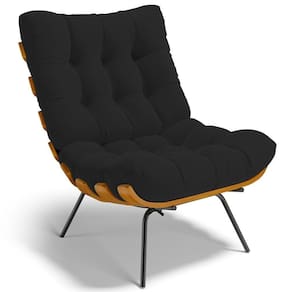 Poltrona Decorativa Sala De Estar Costela L02 Suede Preto - Lyam Decor