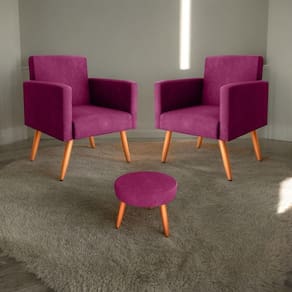 Conjunto Poltronas E Puff Iara Veludo Turkey Marsala