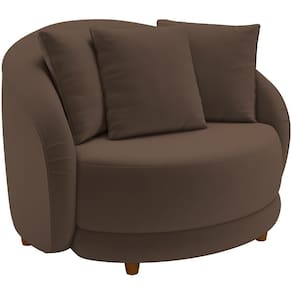 Poltrona Decorativa Base Fixa Pés Madeira Witta M03 Veludo Marrom - Lyam Decor