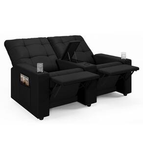 Poltrona Do Papai Reclinável Cinema 2 Lugares Manual Baú Usb Haifa F05 Veludo Preto - Lyam Decor