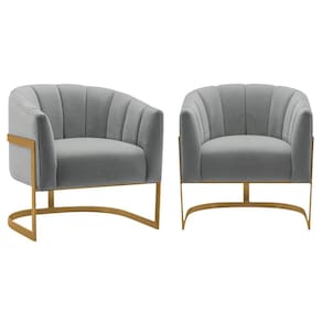 Kit 2 Poltronas Decorativas Sala De Estar Recepção Mavie Base De Ferro Dourado Bouclé Adj Decor Cinza