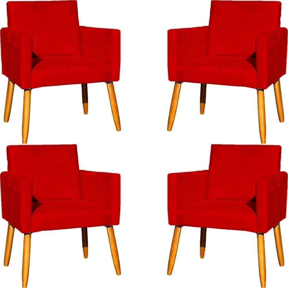 Kit 4 Poltronas Para Recepção Nina Suede Cores Pé Palito 30cm Castanho - Suede