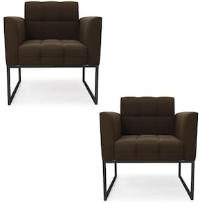Poltrona Base Industrial Preto Kit 2 Ana Suede Marrom