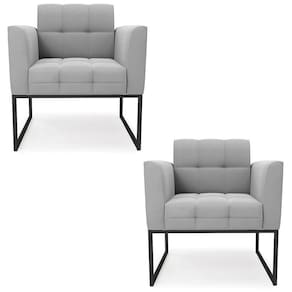 Poltrona Base Industrial Preto Kit 2 Ana Suede Cinza