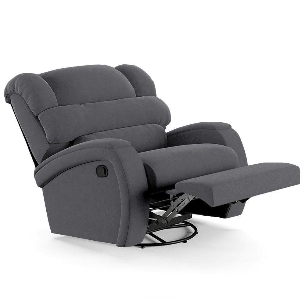 Poltrona Do Papai Reclinável Kalie Glider Giratória Usb Fh9 Veludo Cinza - Mpozenato
