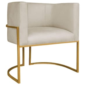 Poltrona Decorativa Luna Base De Ferro Dourado Suede Cor Bege