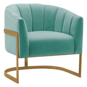 Poltrona Decorativa Sala De Estar Recepção Mavie Base De Ferro Dourado Suede Adj Decor Azul Tiffany