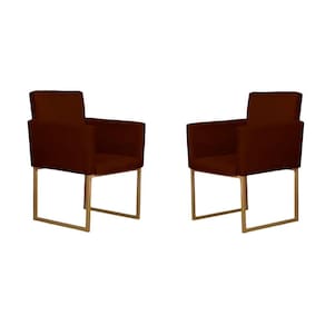 Kit 02 Poltronas Decorativas Klara Base Dourada Em Suede Marrom