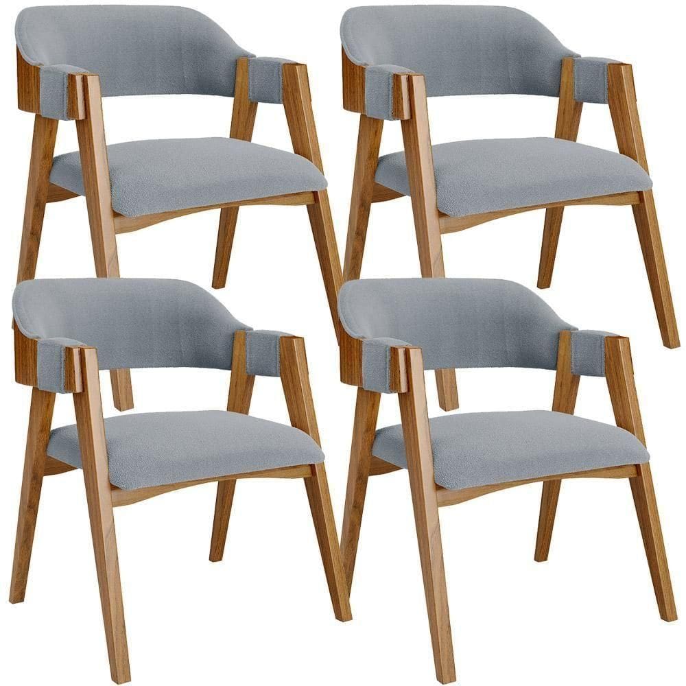 Kit 04 Cadeiras Para Sala De Jantar E Estar Living Estofada Suran L02 Bouclê Cinza - Lyam