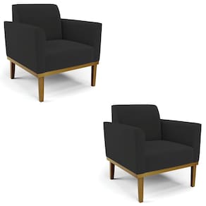Poltrona Base Madeira Castanho Kit 2 Maressa Veludo Preto