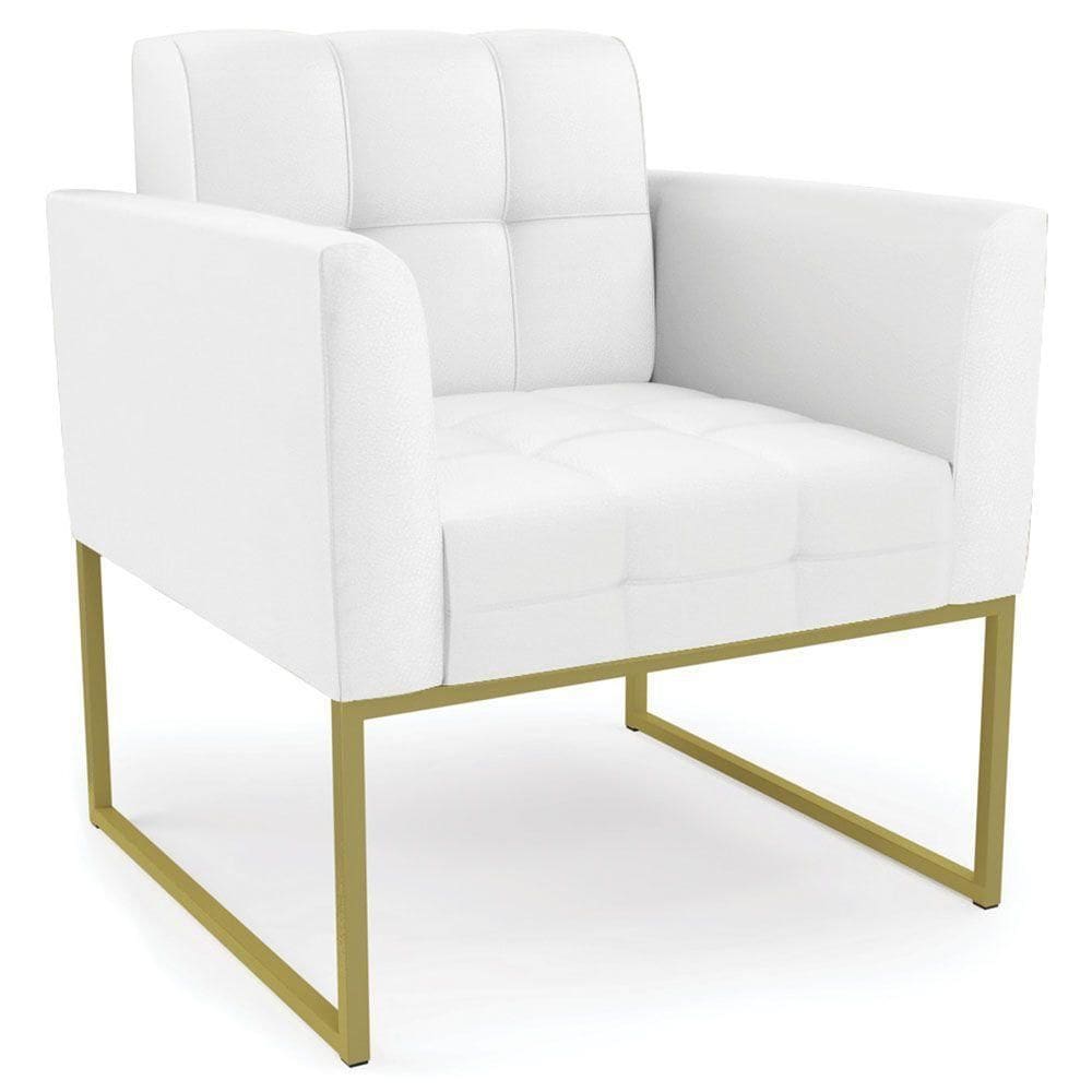 Poltrona Decorativa Base Industrial Dourado Ana Sintético Branco