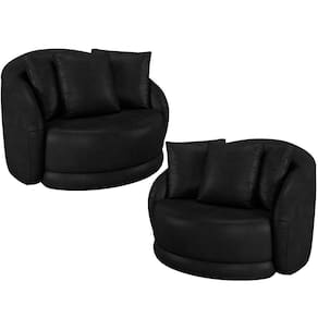 Kit 02 Poltronas Decorativas Base Giratória Witta M03 Couríssimo Preto - Lyam Decor