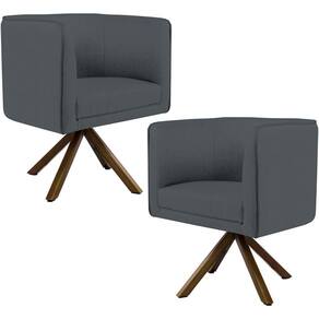 Kit 02 Poltronas Base Giratória De Madeira Corano Cinza