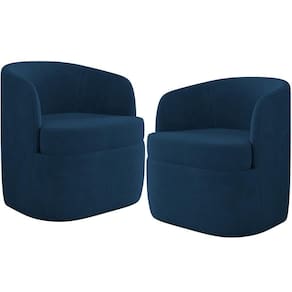 Kit 02 Poltronas Decorativa Giratória Para Sala De Estar Siena K01 Veludo Azul Marinho - Lyam Decor