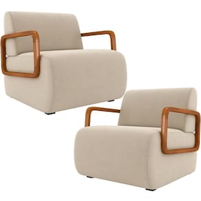 Kit 02 Poltronas Decorativa Orgânica Bruxelas K01 Veludo Bege