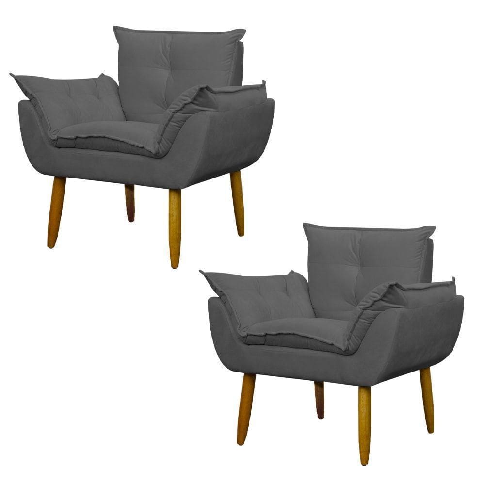 Kit 2 Poltronas Decorativa Sala E Quarto Opala Suede Herrero Cor:cinza