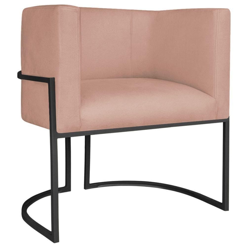 Poltrona Decorativa Luna Base De Ferro Preto Suede Cor Rosê